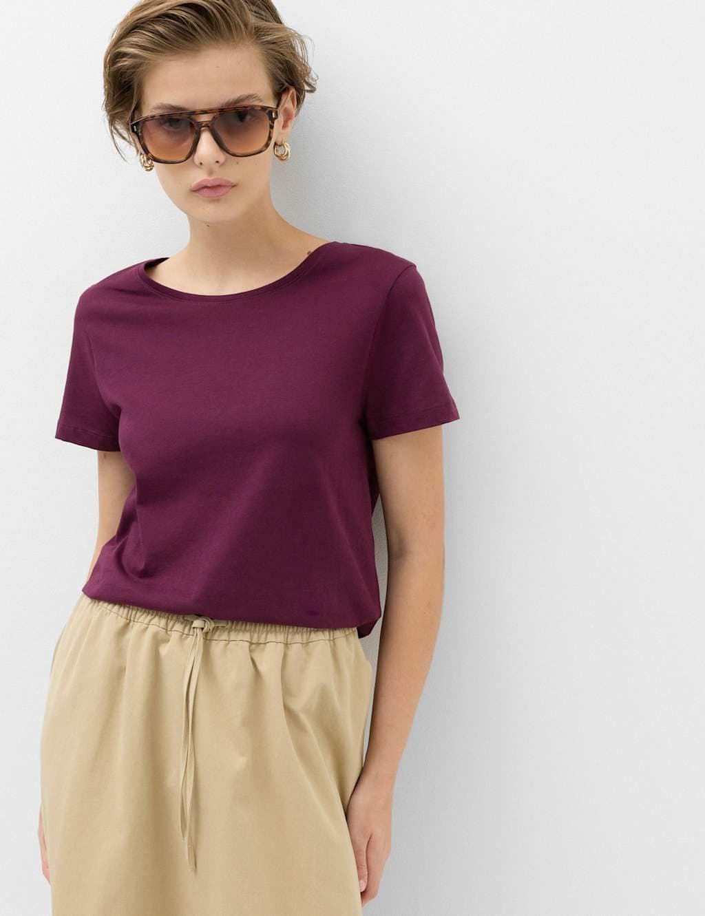 Marks & Spencer M&S Dark Mulberry Cotton Crew Neck T-Shirt