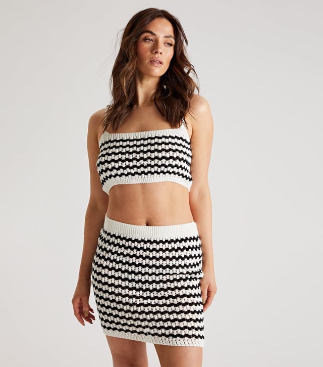 Urban Bliss Women's White Checked Knit Top Urban Bliss New Look - 2