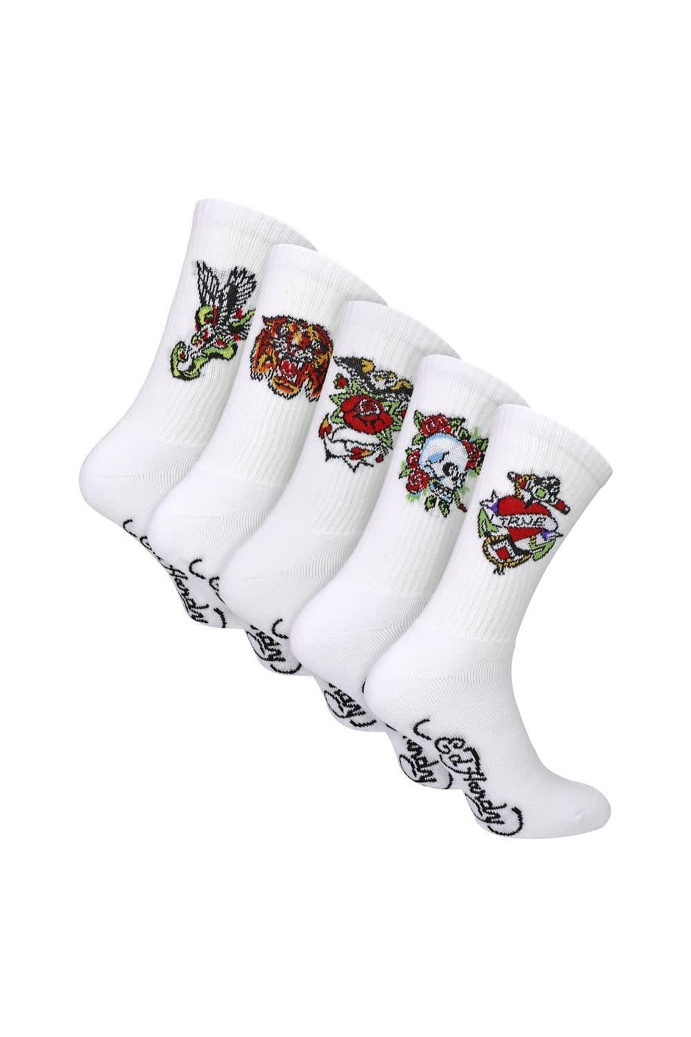 Ed Hardy Ed Hardy Men's 5 Pairs Men White Crew Socks Lightweight Sport Socks