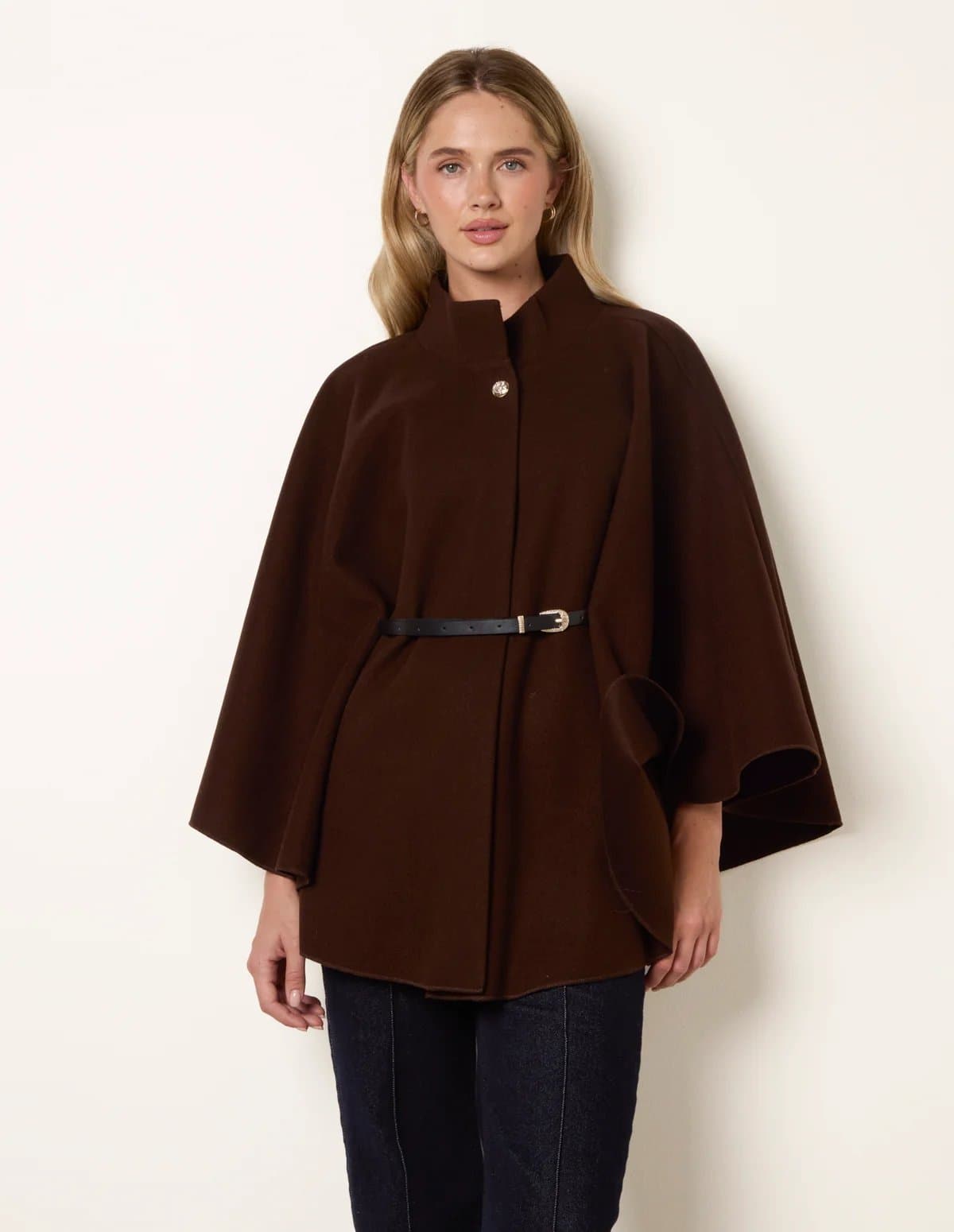 Blue Vanilla Funnel Neck Tie Front Cape