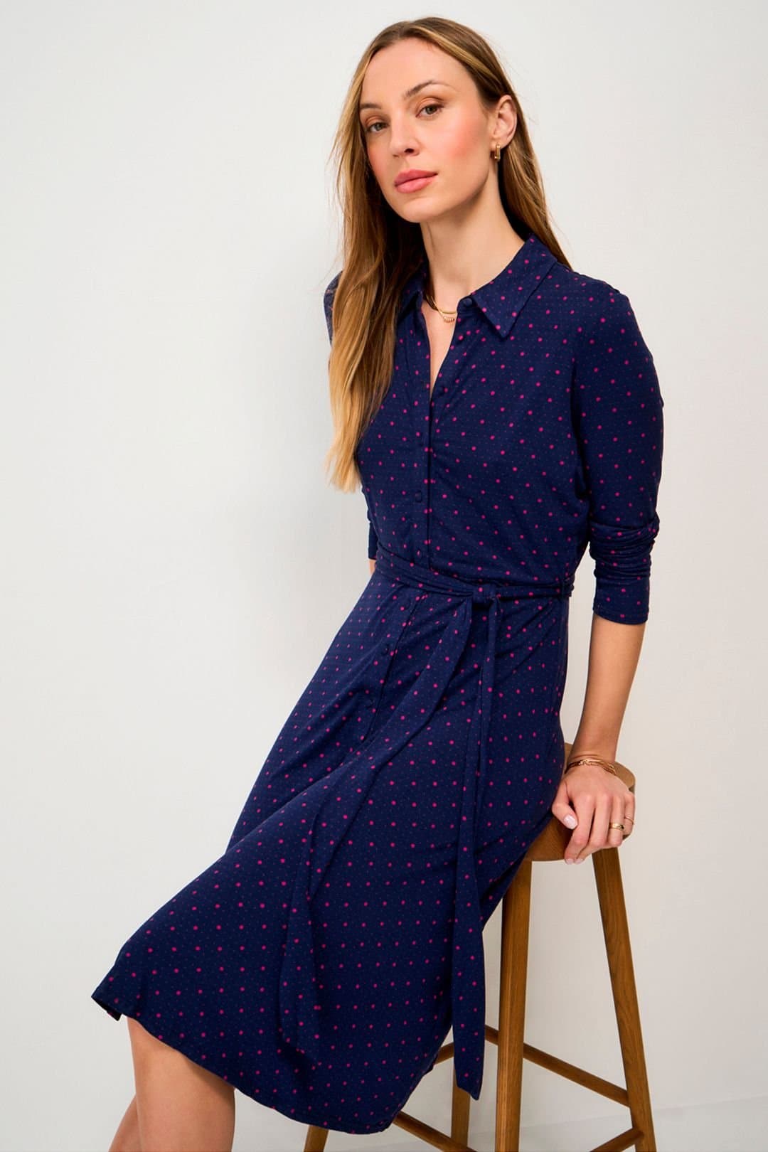 Crew Clothing Crew Clothing Women's Emma Long Sleeve Jersy Shirt Dress Blue Print