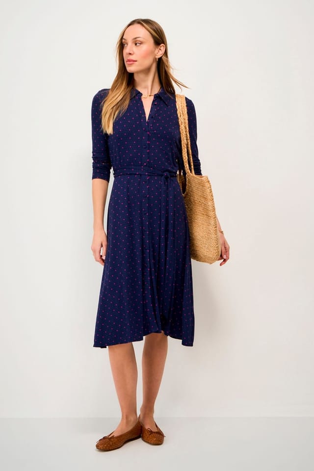 Crew Clothing Crew Clothing Women's Emma Long Sleeve Jersy Shirt Dress Blue Print - 2