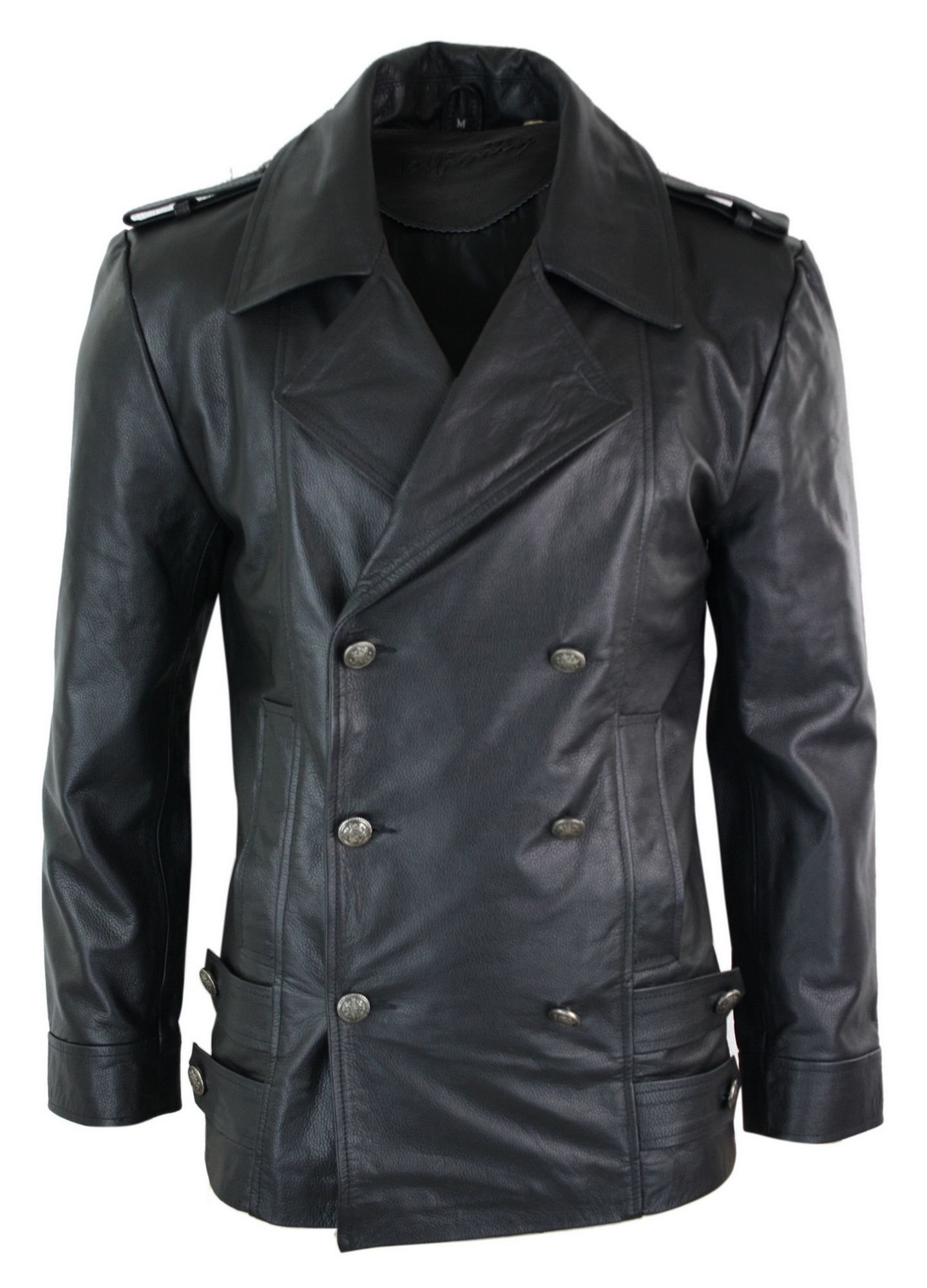 TruClothing TruClothing Men's German Sailors Double Breasted Leather Coat in Black - 2