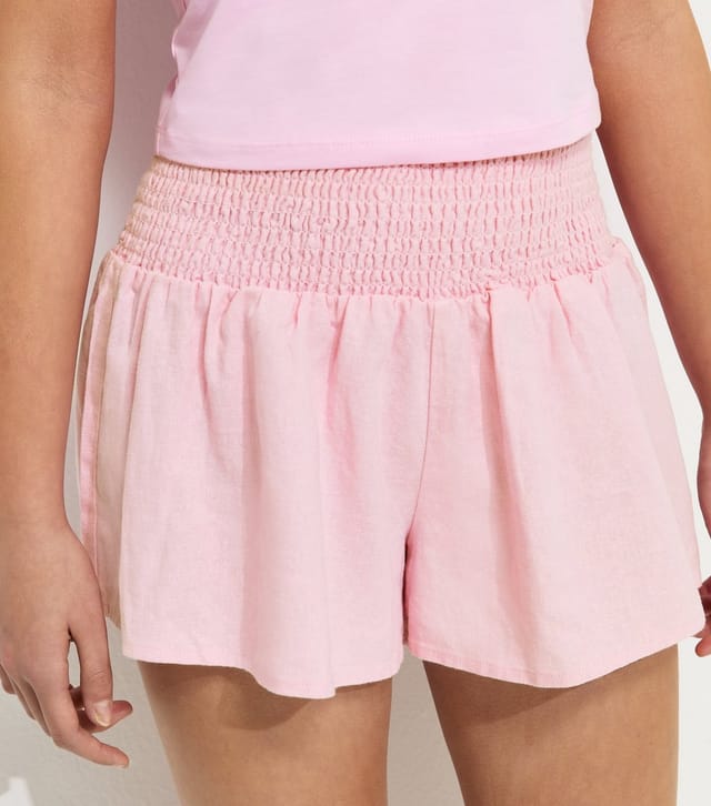 New Look Girls' Pink Shirred Waist Linen Rich Shorts New Look - 3