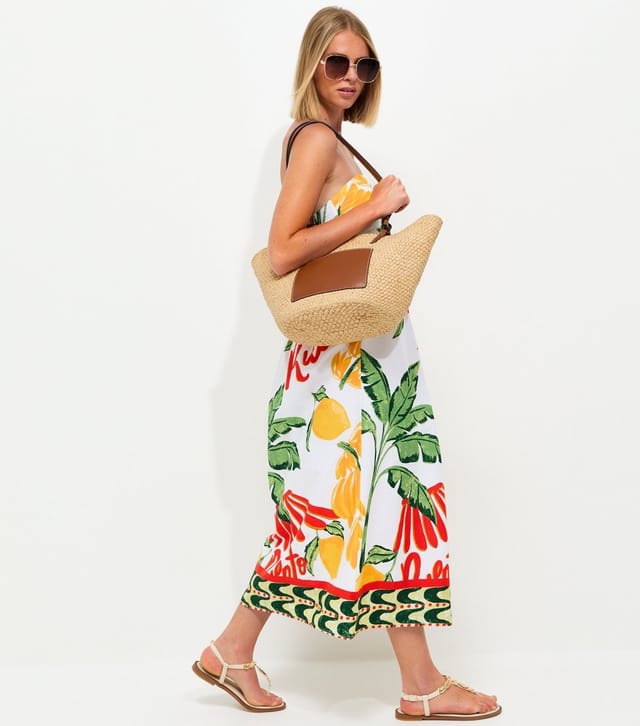 New Look Women's Cream Cotton Tropical Print Bandeau Midi Dress New Look - 3