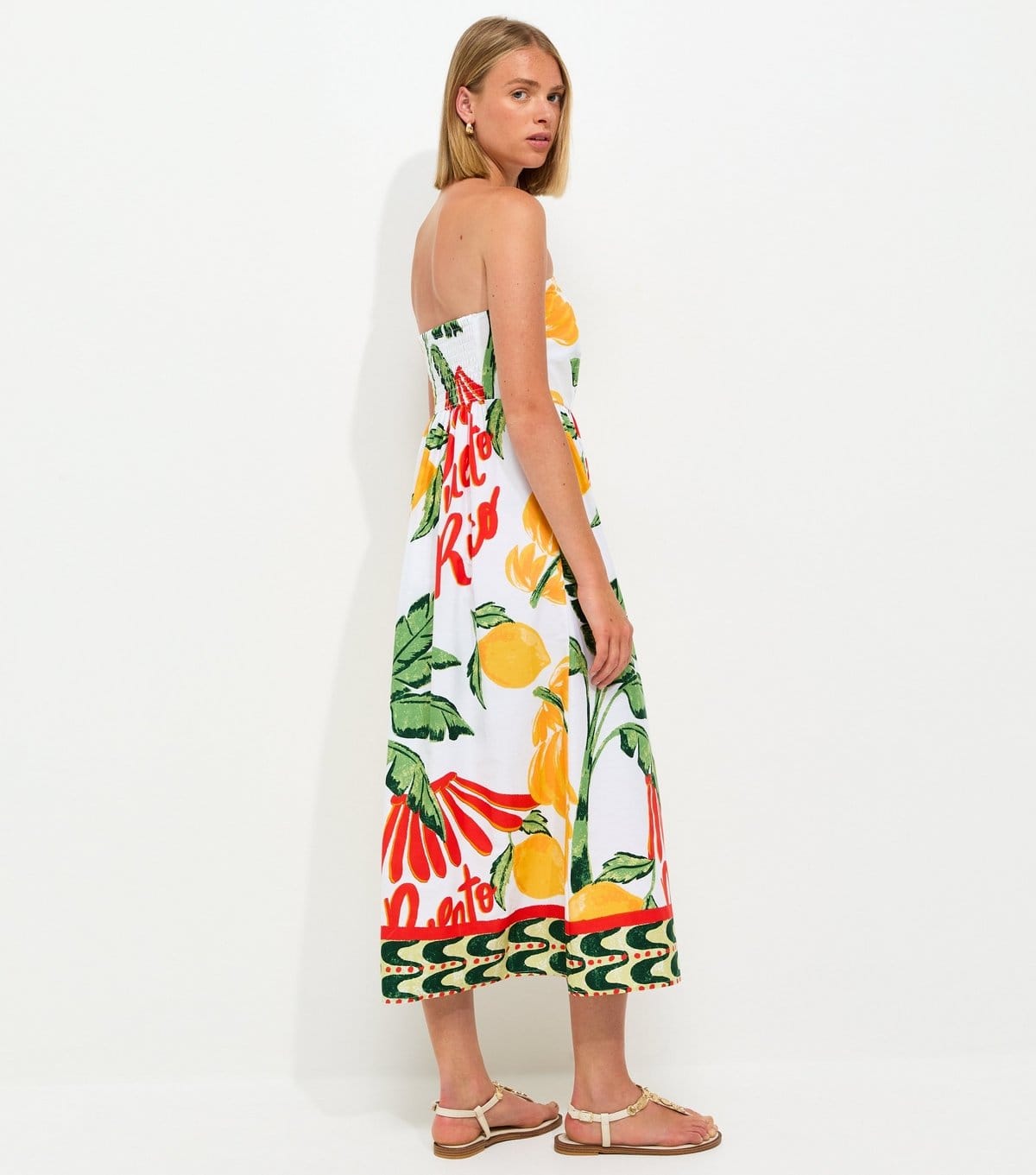 New Look Women's Cream Cotton Tropical Print Bandeau Midi Dress New Look - 4