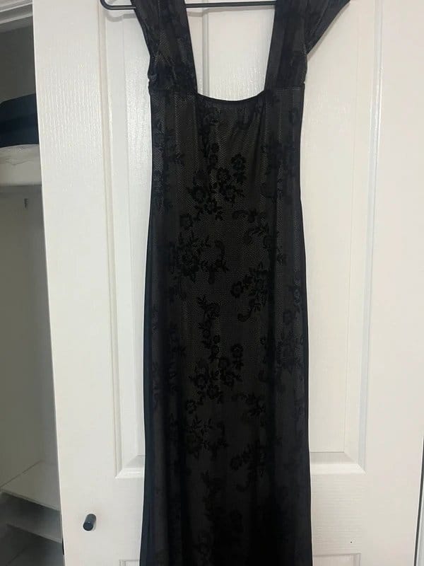 ASOS Black Mesh Floral Print Maxi Dress