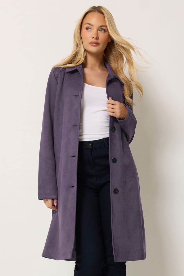 M&Co M&Co Women's Faux Suede Midi Trench Coat in Purple - 2