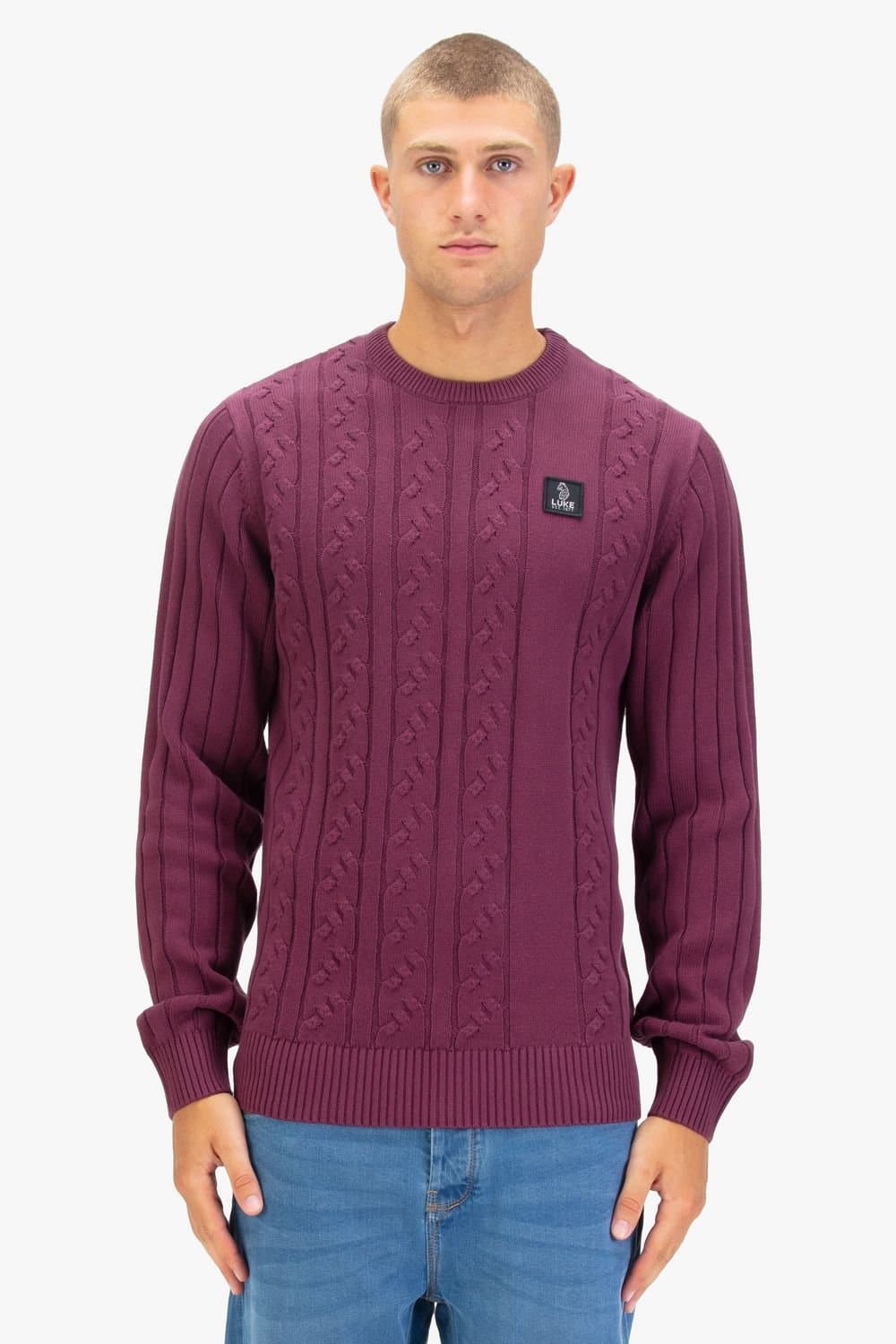 Luke 1977 Luke 1977 Men's Mitcham Cable Knit Jumper in Dark Red