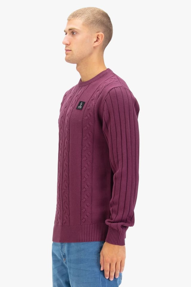 Luke 1977 Luke 1977 Men's Mitcham Cable Knit Jumper in Dark Red - 3