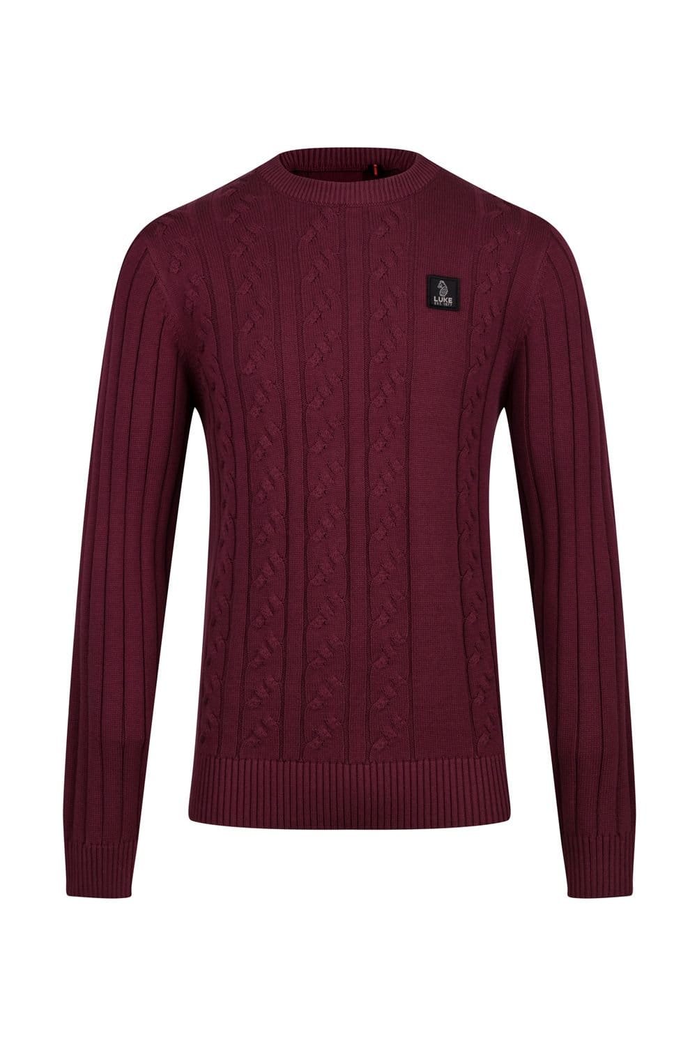 Luke 1977 Luke 1977 Men's Mitcham Cable Knit Jumper in Dark Red - 4