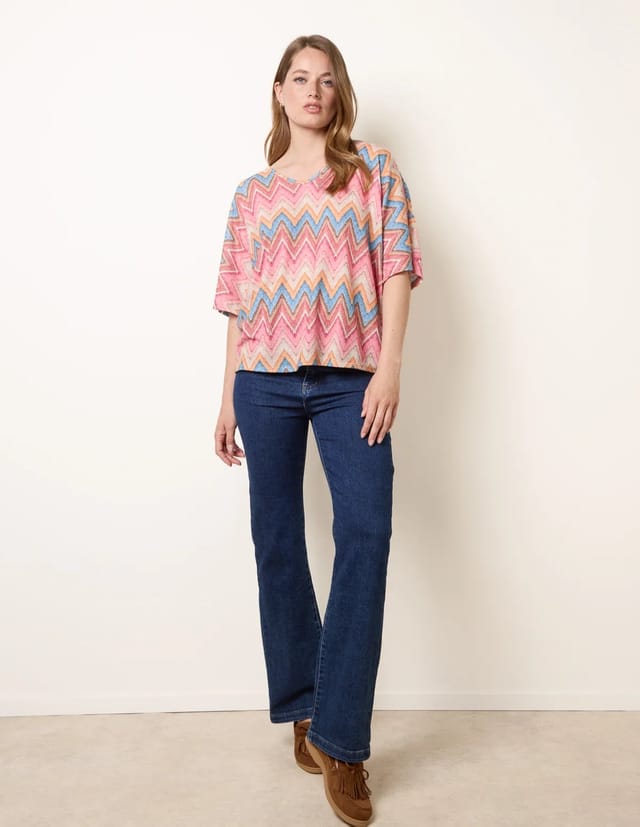 Blue Vanilla Zig Zag Metallic Bow Back Top - 3