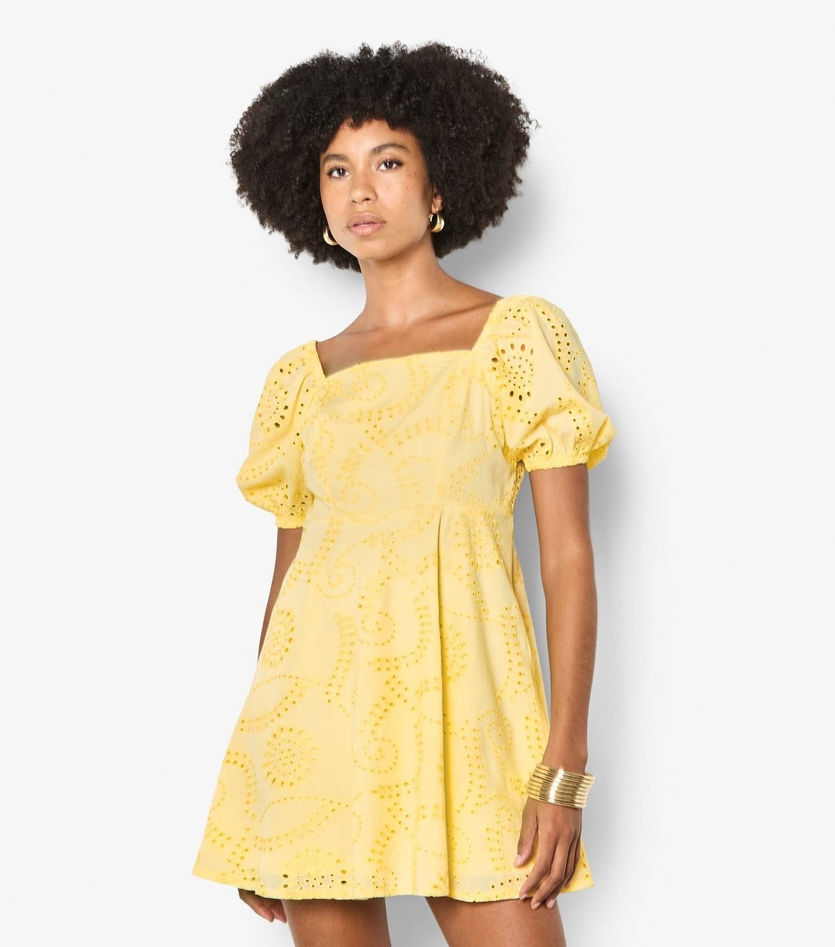Apricot Yellow Broderie Anglaise Tie-Back Mini Dress