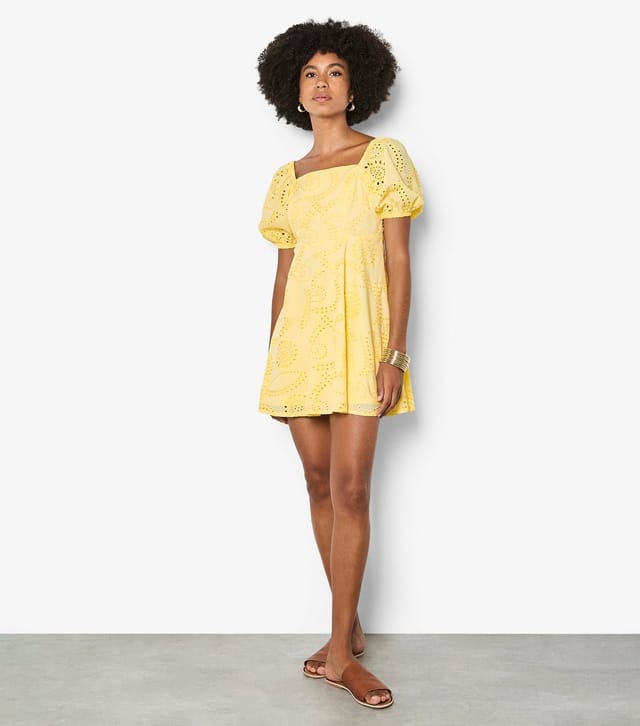 Apricot Women's Bright Yellow Broderie Anglaise Tie Back Mini Dress Apricot New Look - 2