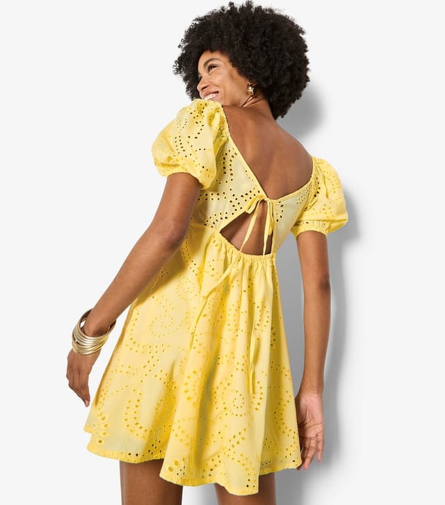 Apricot Women's Bright Yellow Broderie Anglaise Tie Back Mini Dress Apricot New Look - 3