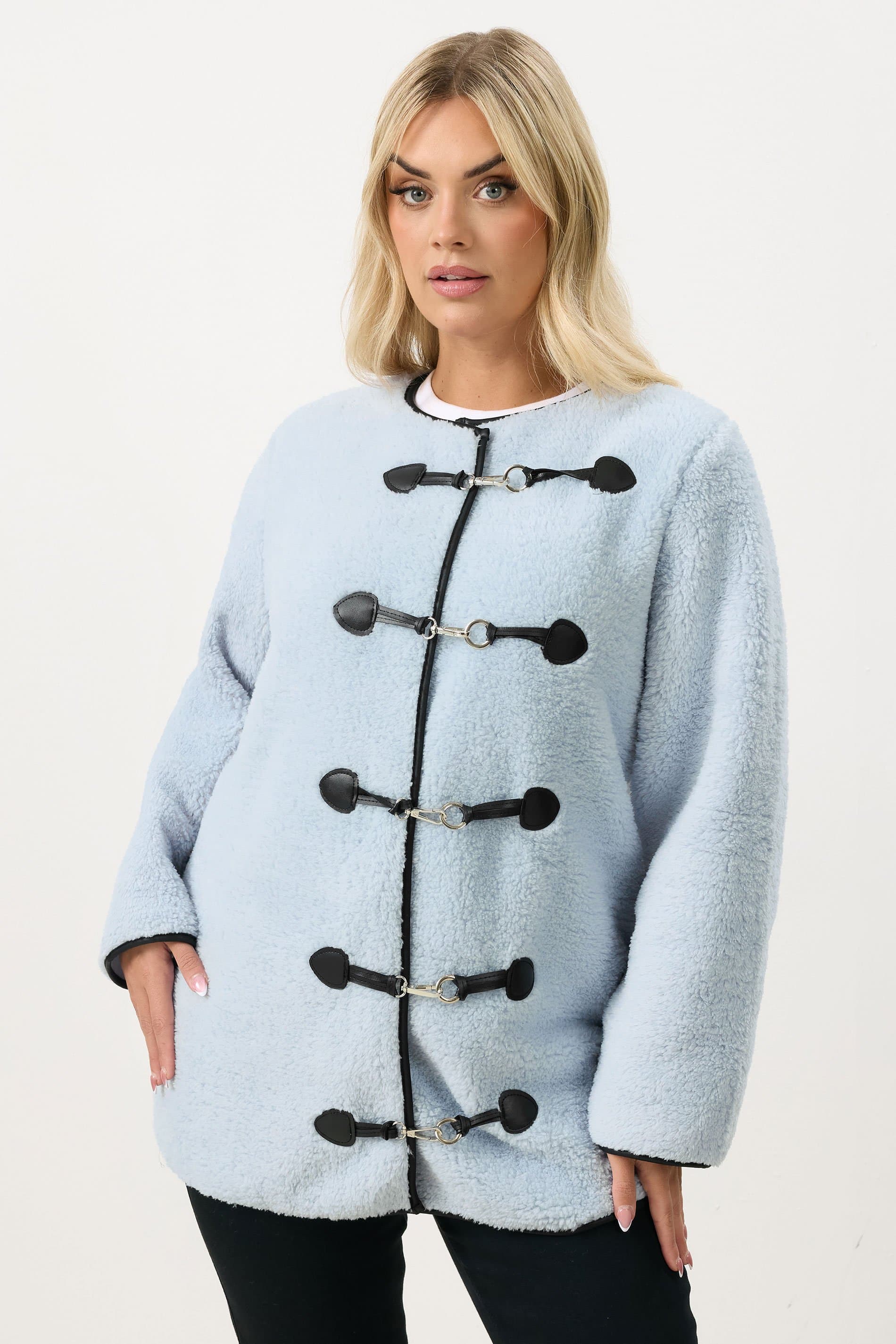 Yours Plus Size Blue Faux Fur Toggle Jacket
