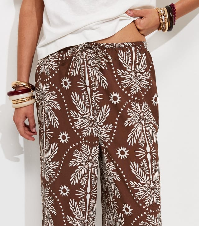 New Look Women's Brown Palm Tree Print Wide Leg Trousers New Look - 3