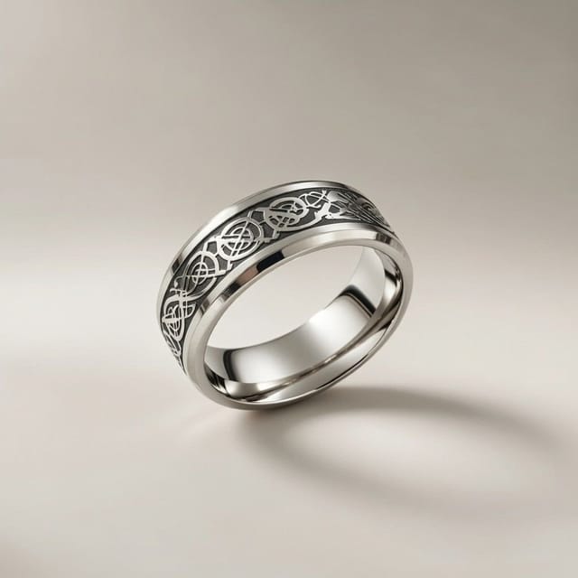 The Colourful Aura The Colourful Aura Men's Tungsten Dragon Unisex Pattern Steel Thick cuff silver band ring in Black - 2