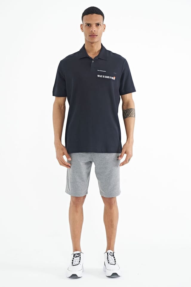 Tommy Life Tommy Life Men's Cotton Polo T-Shirt With Text Print in Navy - 2