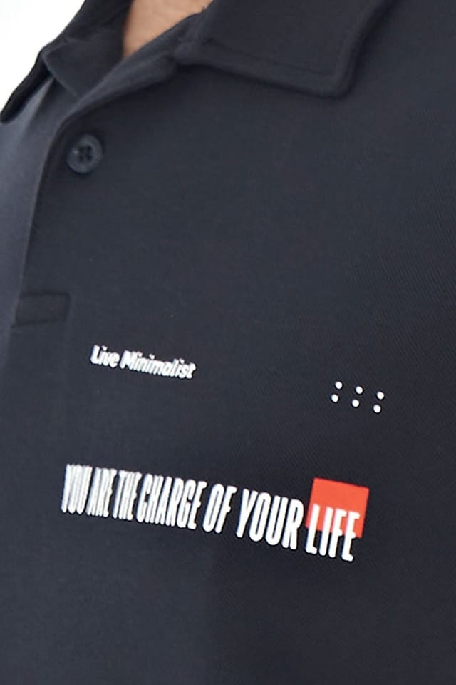 Tommy Life Tommy Life Men's Cotton Polo T-Shirt With Text Print in Navy - 3