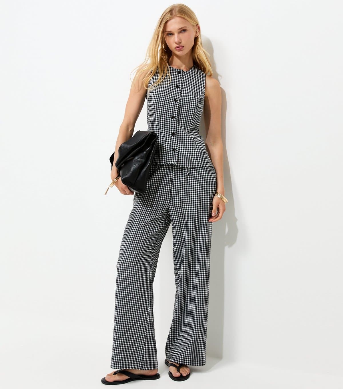 New Look Women's Black Gingham Print Button Front Waistcoat New Look