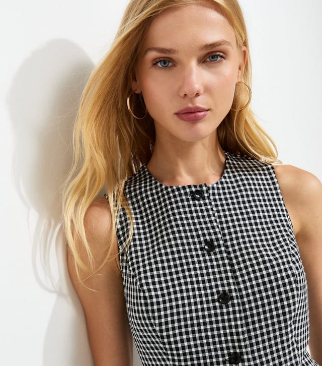 New Look Women's Black Gingham Print Button Front Waistcoat New Look - 2