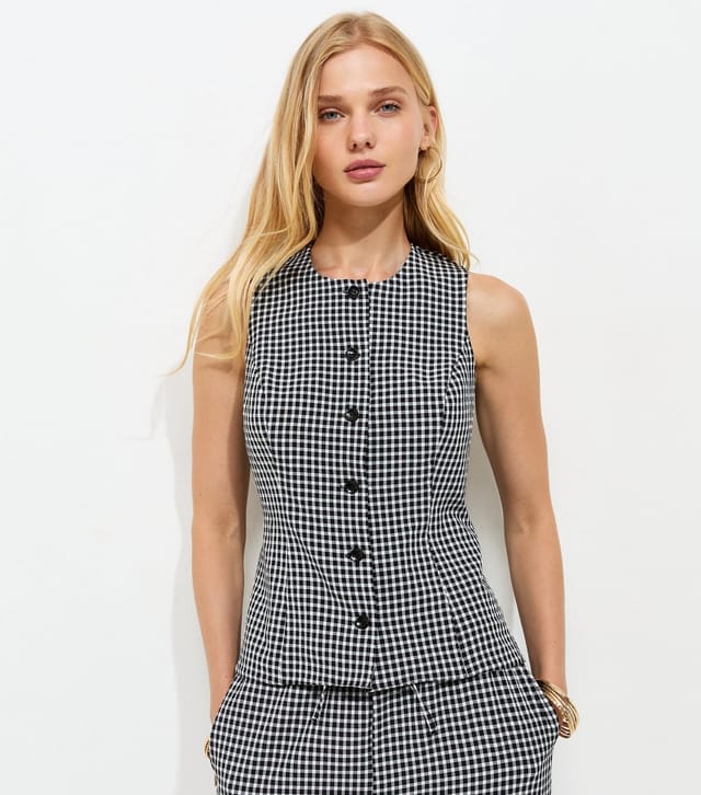 New Look Women's Black Gingham Print Button Front Waistcoat New Look - 3