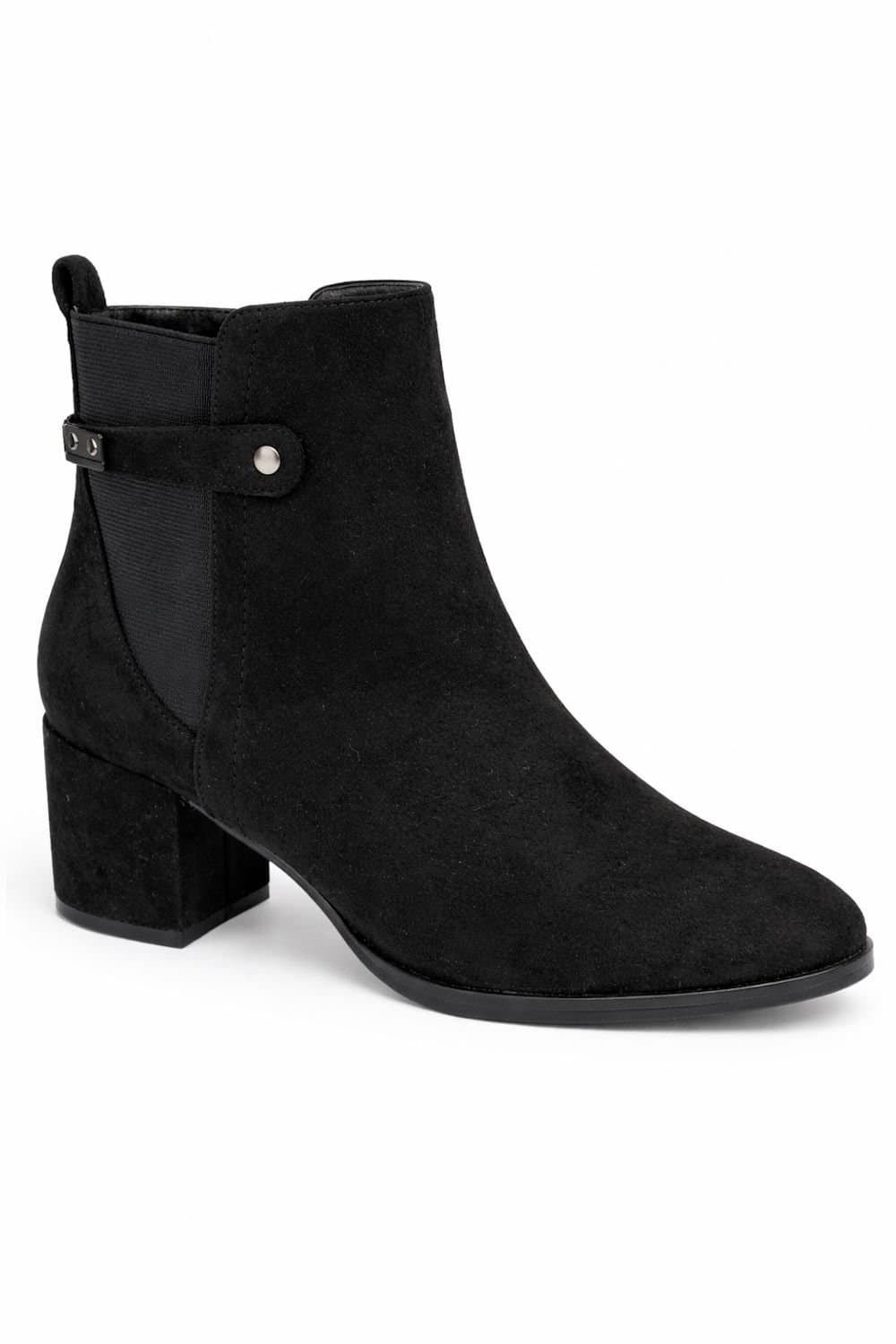 Spot On Spot On Women's Wide Fit Block Heel Ankle Boot with Elastic Side Panel in Black