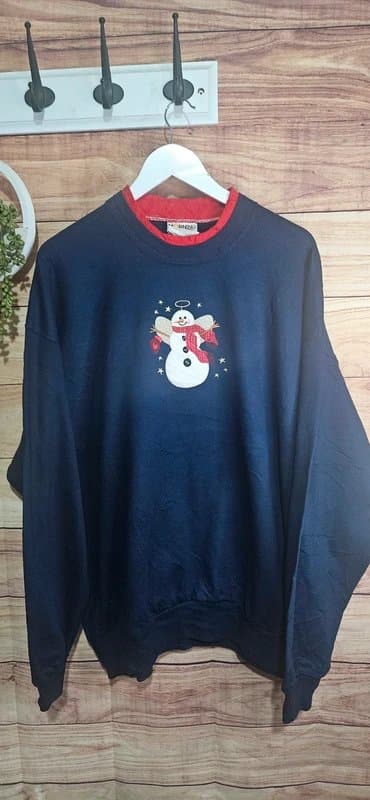 Jerzees Vintage embroidered snowman chritmas jumper size 12-14