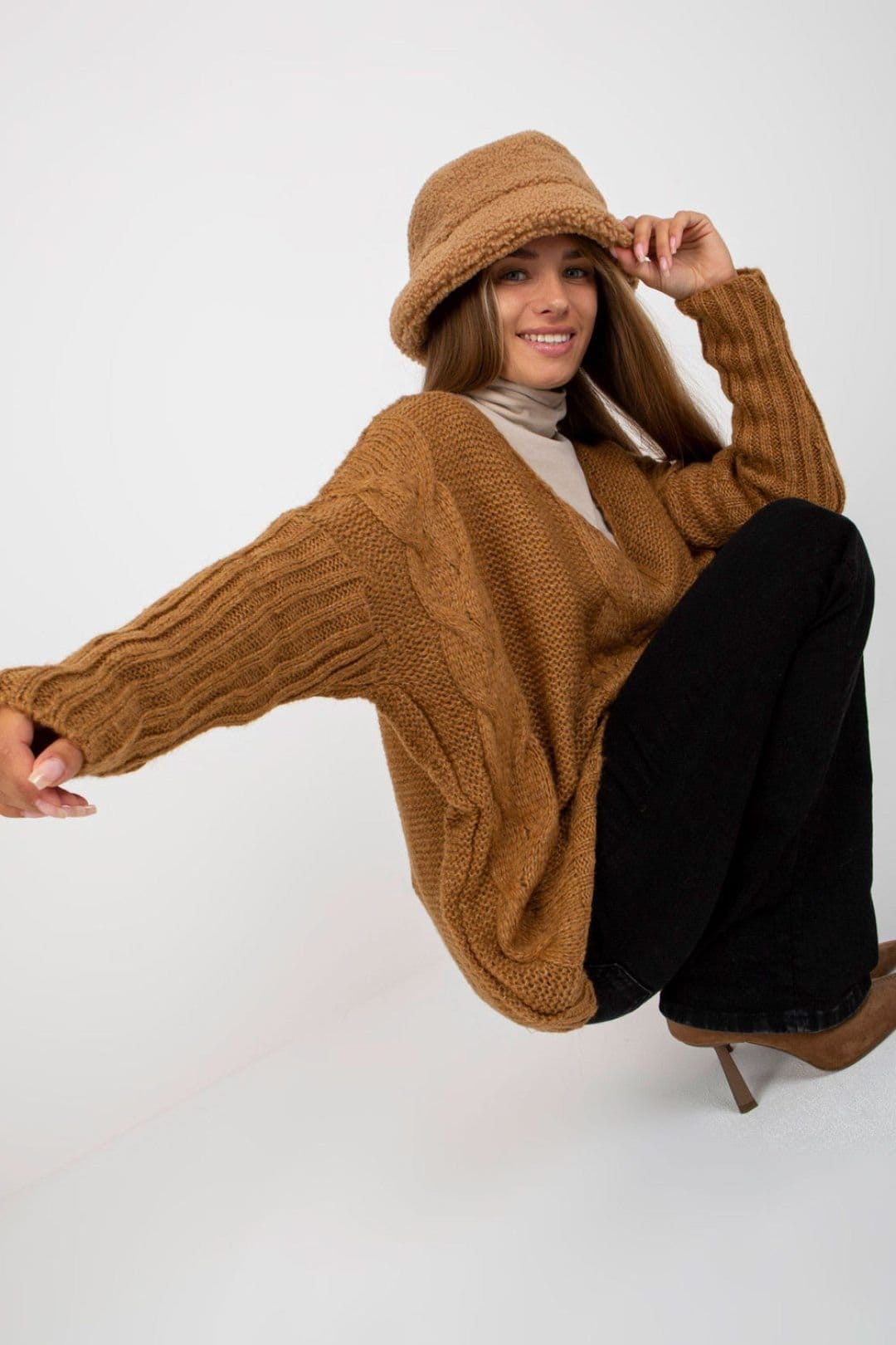 Love Lace Brown Heart Neck Long Sleeve Sweater