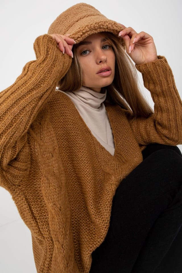 Love Lace Love Lace Women's Heart Neck Long Sleeve Sweater Style 170990 in Brown - 2
