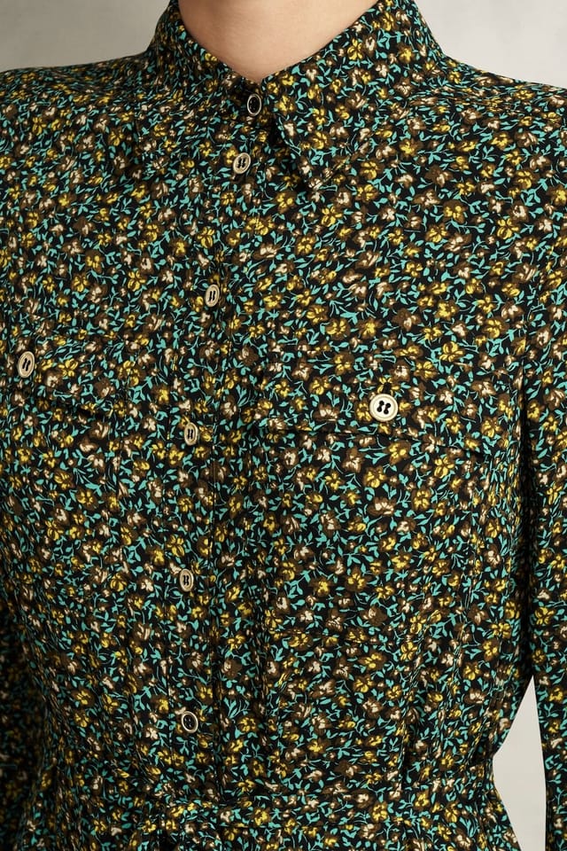 Hobbs London Hobbs London Women's Hemingford Long Sleeve Midi Shirt Dress in Bottle Green - 3