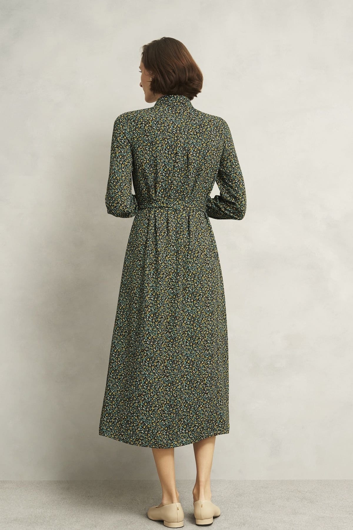 Hobbs London Hobbs London Women's Hemingford Long Sleeve Midi Shirt Dress in Bottle Green - 4