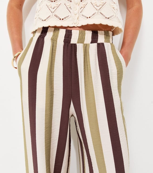 New Look Women's Green Striped Wide Leg Trousers New Look - 2