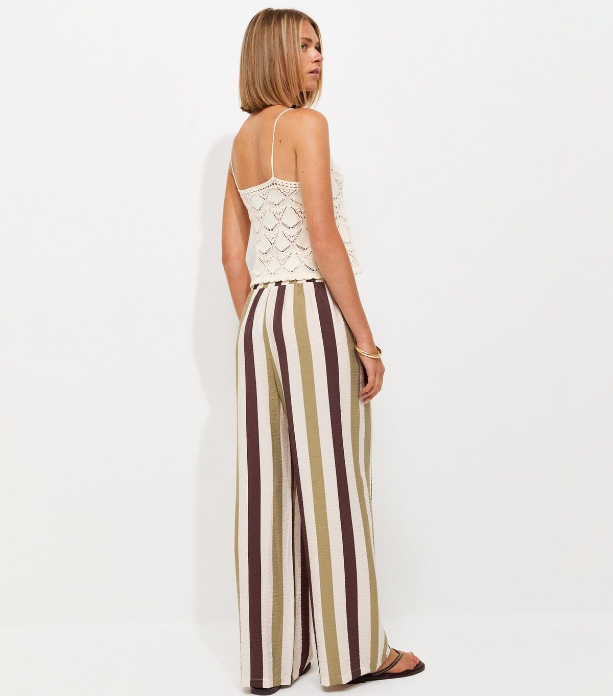 New Look Women's Green Striped Wide Leg Trousers New Look - 4