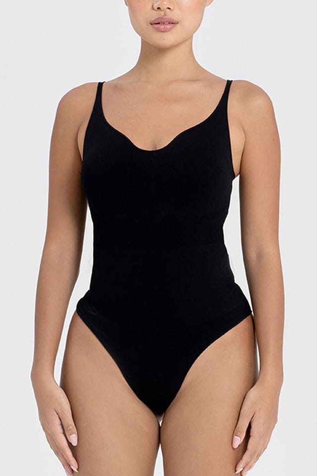 Ruey Ruey Women's Essentials Sweetheart Bodysuit Sculpting Stretch Fit in Black - 3