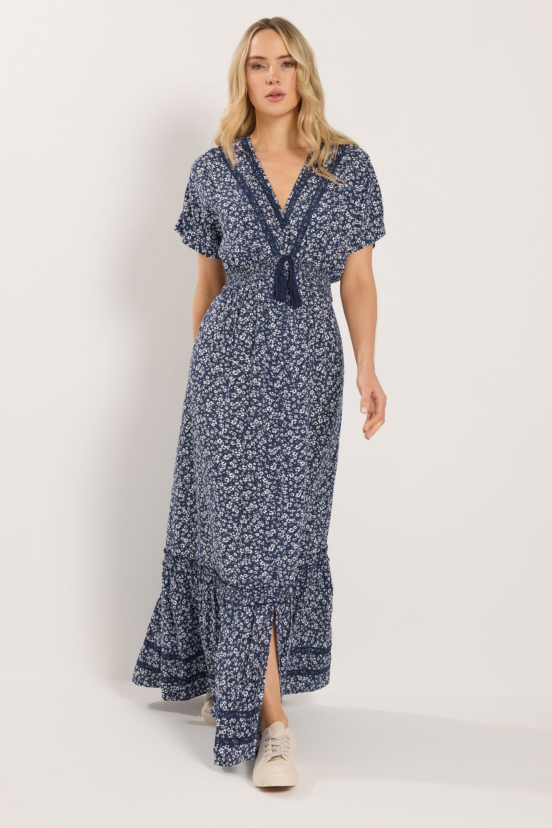 Long Tall Sally Long Tall Sally Women's Tall Ditsy Floral Button Maxi Dress in Mid Navy