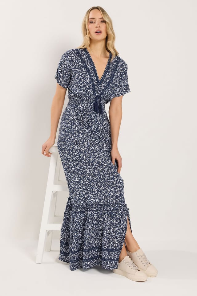 Long Tall Sally Long Tall Sally Women's Tall Ditsy Floral Button Maxi Dress in Mid Navy - 3
