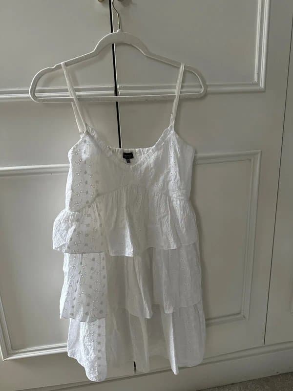 ASOS White cotton embroidery brodiere ruffle mini dress summer beach