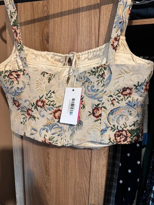 Never Fully Dressed Beginning Boutique, Tapestry Print Corset Top, 16