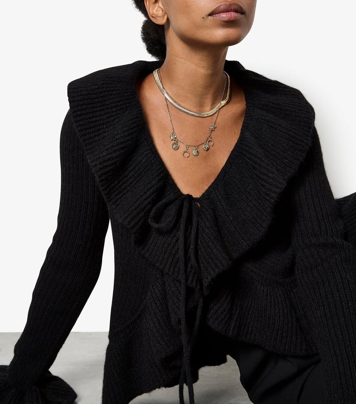 Apricot Women's Black Ruffled Tie Front Cardigan Apricot New Look