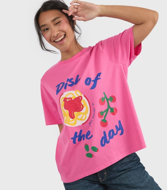 Custard Women's Light Pink Cotton Dish Of The Day T Shirt Custard New Look - 3