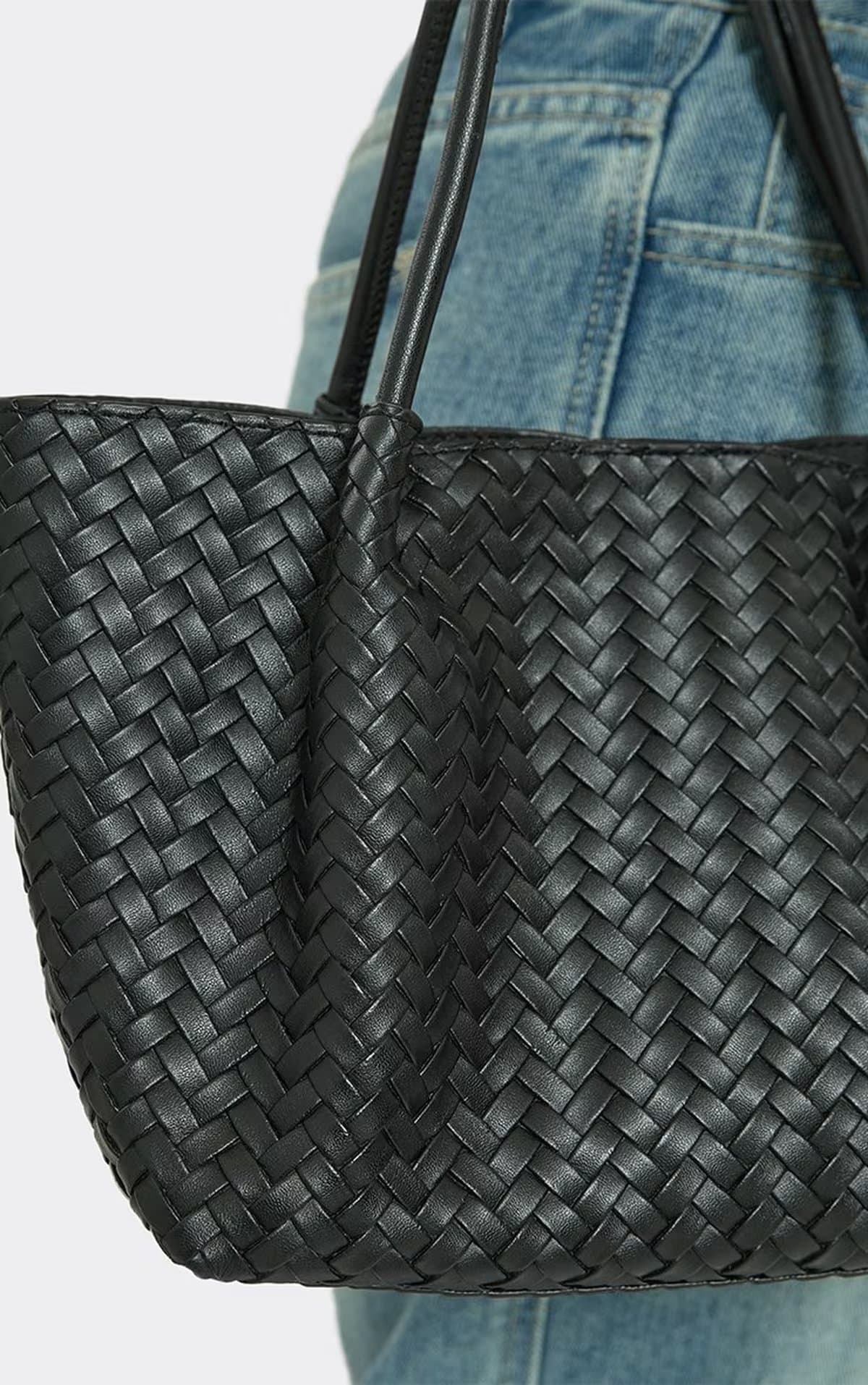 EGO Birdie Woven Detail Shaped Mini Tote Bag In Black Faux Leather, Women's Size UK 0