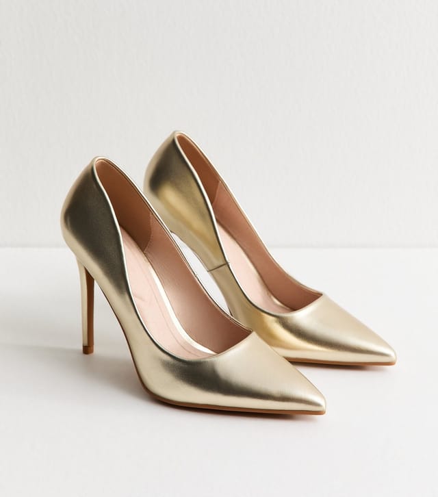 New Look Women's Truffle Gold Faux Leather Court Shoes Vegan New Look - 2