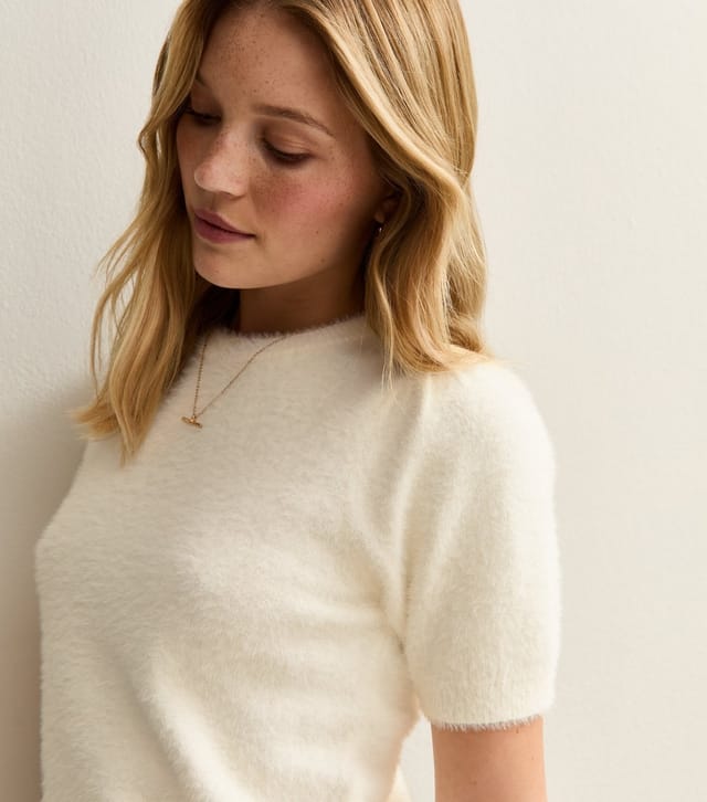 New Look Women's White Fluffy Knit Puff Sleeve T-Shirt New Look - 3