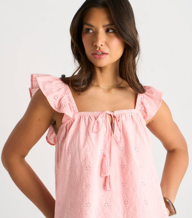 Gini London Women's Light Pink Ruffle Trim Cami Embroidery Top Gini London New Look - 2