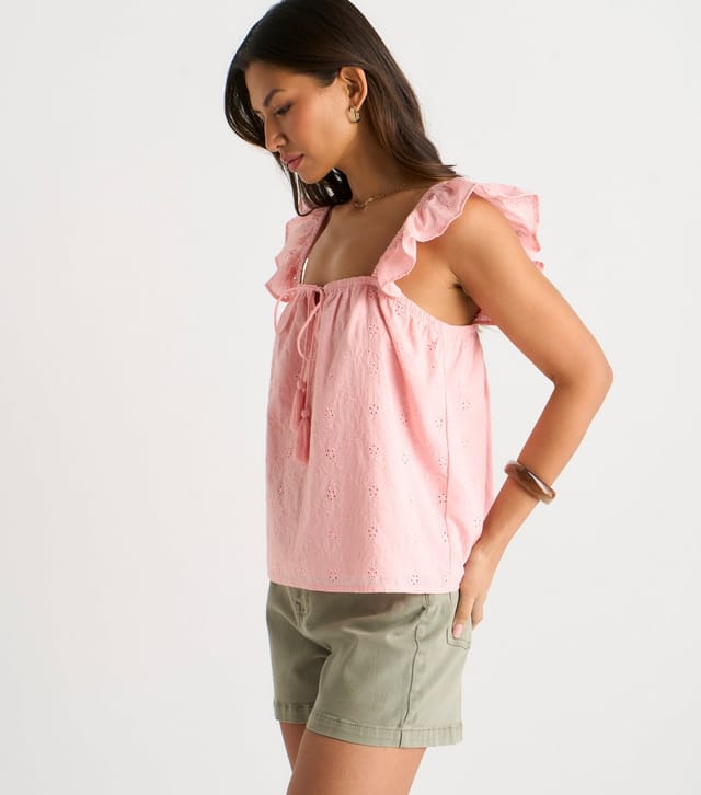 Gini London Women's Light Pink Ruffle Trim Cami Embroidery Top Gini London New Look - 3