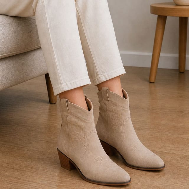 Truffle Collection Truffle Collection Women's Ankle Boots Zip Microfibre Pointed Toe Block Heel Shoes in Stone - 2