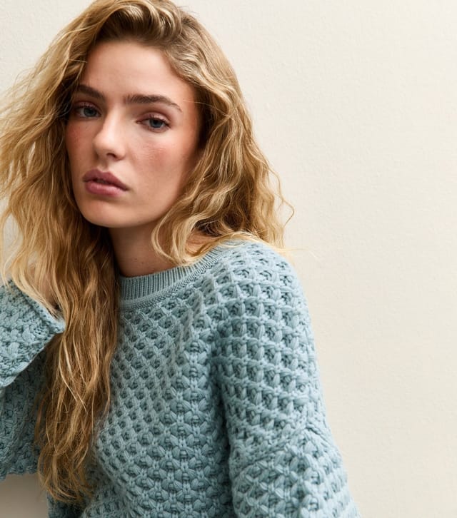 New Look Women's Blue Moss Stitch Crew Neck Jumper New Look - 2