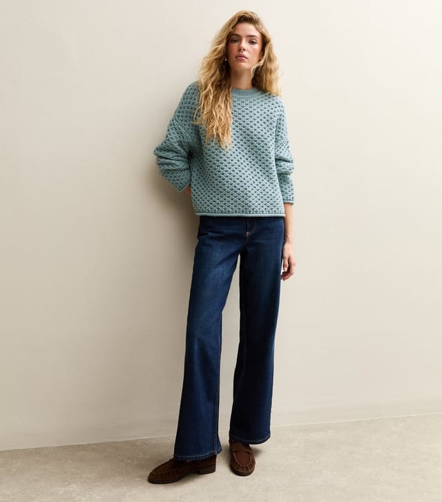 New Look Women's Blue Moss Stitch Crew Neck Jumper New Look - 3